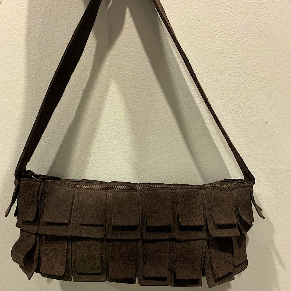 Brown faux-suede handbag